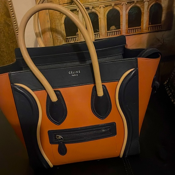 Celine Tricolor Micro Luggage Calfskin Leather Tote. - Picture 1 of 9